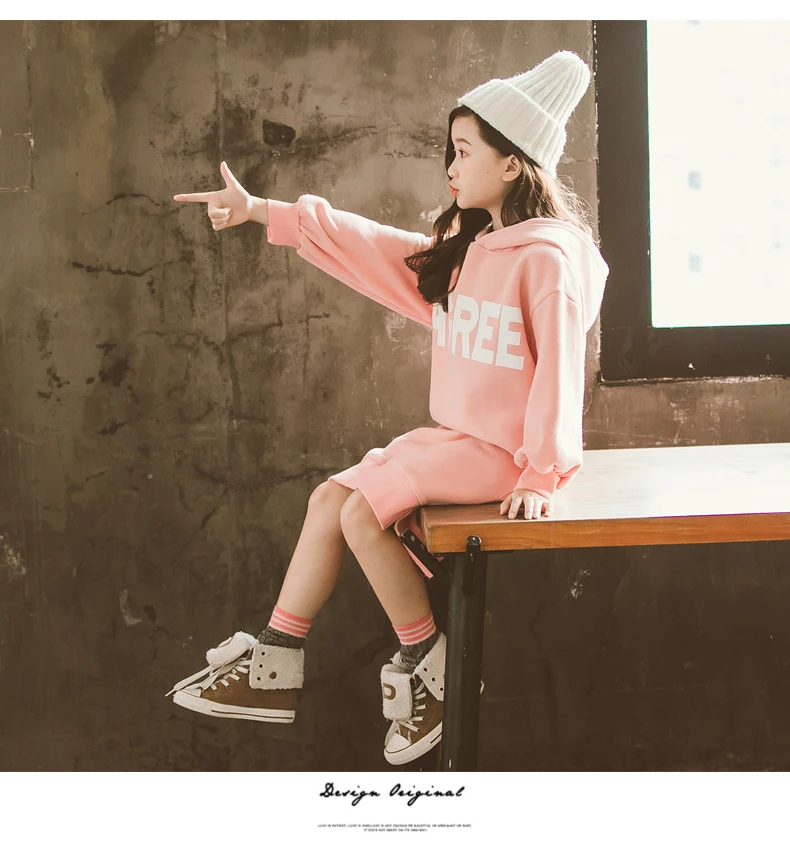 Kids Girls Fleece Dress Fall Winter New Big Girls Long Sleeve Thick Hoodie Dresses Casual Girls Hooded Long Coat Girls Clothes