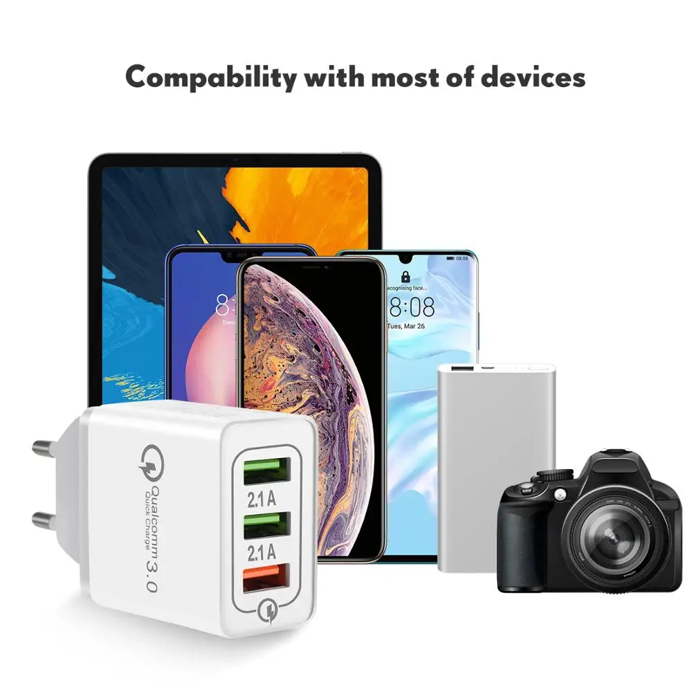 50 шт. Qualcomm3.0 EU Quick Charge, настенный USB переходник, штепсельные блоки, совместимые iphone xs/xr/xs max/iphone 11 Mini/Air/Pro