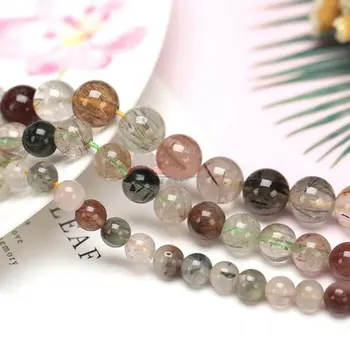 

High Quality Natural Multicolor Rutilated Stone 6/8/10/12 /14mm Smooth Round Necklace Bracelet Jewelry Loose Beads 15 Inch wk94
