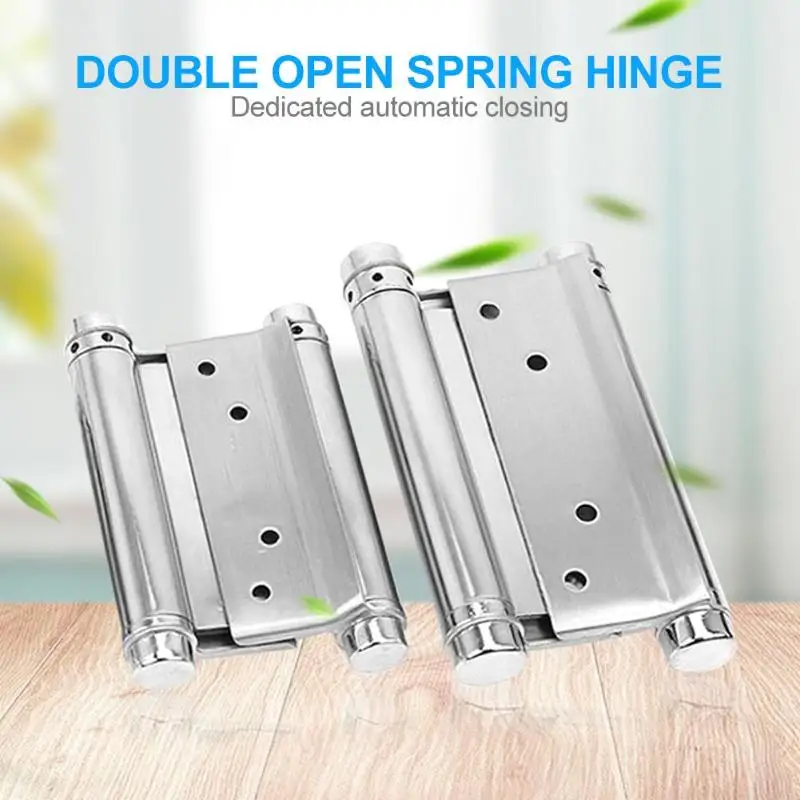 2pcs Household Double Open Spring Hinge Automatic Closure Stainless Steel Two Way Free Door Hinge Cowboy Door Fence Dedicated