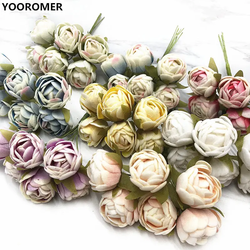 

YOOROMER 6pcs PE small rose silk simulation flower wedding decoration DIY wreath wedding party craft flower