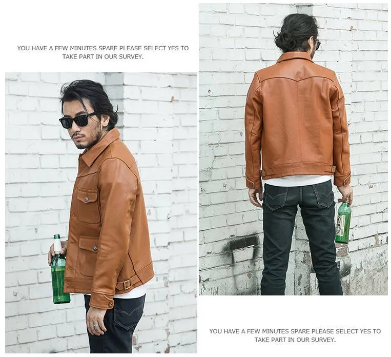 Discount 2019 Dark Brown Men Japan Style Short Casual Leather Jacket Plus Size 3XL Genuine Cowhide Autumn Slim Leather COat FREE SHIPPING 7