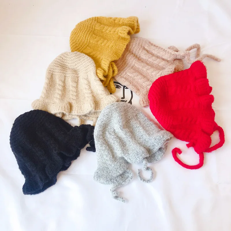 

2019 Children Hat Autumn and Winter Baby Wool Hat Lace Princess Knitted Cute Warm Hats Toddler Girls Solid Color Caps
