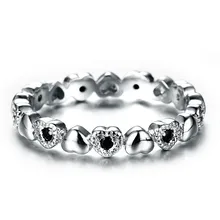 90% KORTING Leuke Vrouwelijke Kleine Zwart Blauw Groen Hart Ring Echt 925 Sterling Zilveren Engagement Ring Vintage Trouwringen Voor vrouwen(China)