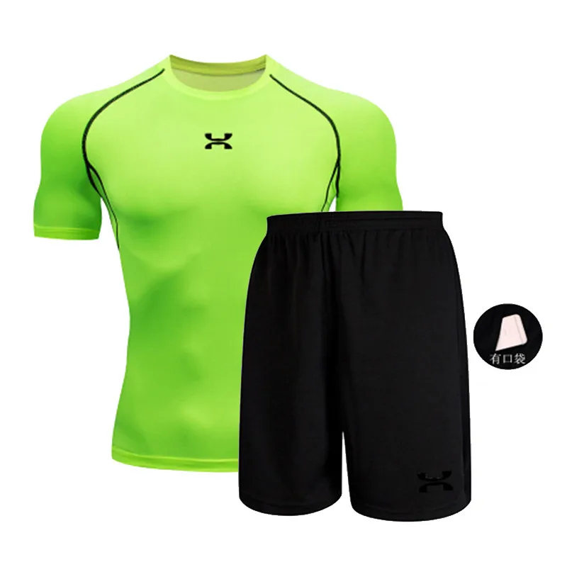 Новая мужская спортивная одежда, беговые дорожки, Спортивная футболка с коротким рукавом, штаны до колена, комплект для бега из 2 предметов