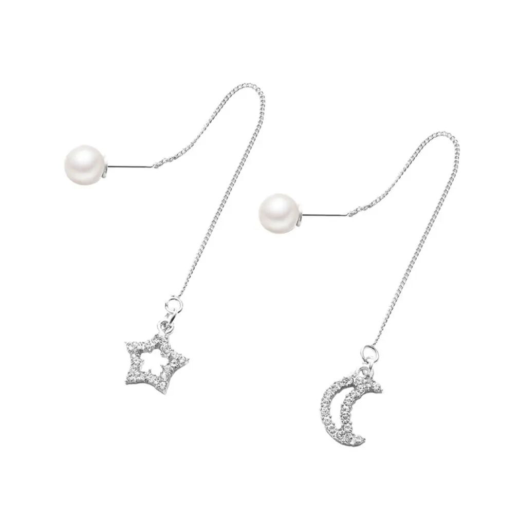 

Women Fashion Five-Pointed Star Moon Pearl Temperament Tassel Aesthetic Earrings Women Fashion Personality Wild Jewelry