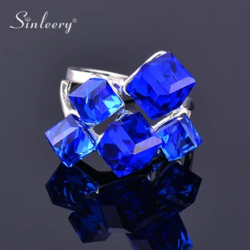 SINLEERY Luxury Multicolor Square Cube Blue Crystal Engagement Rings For Women Fashion Party Jewelry Bague Femme Jz489 SSO