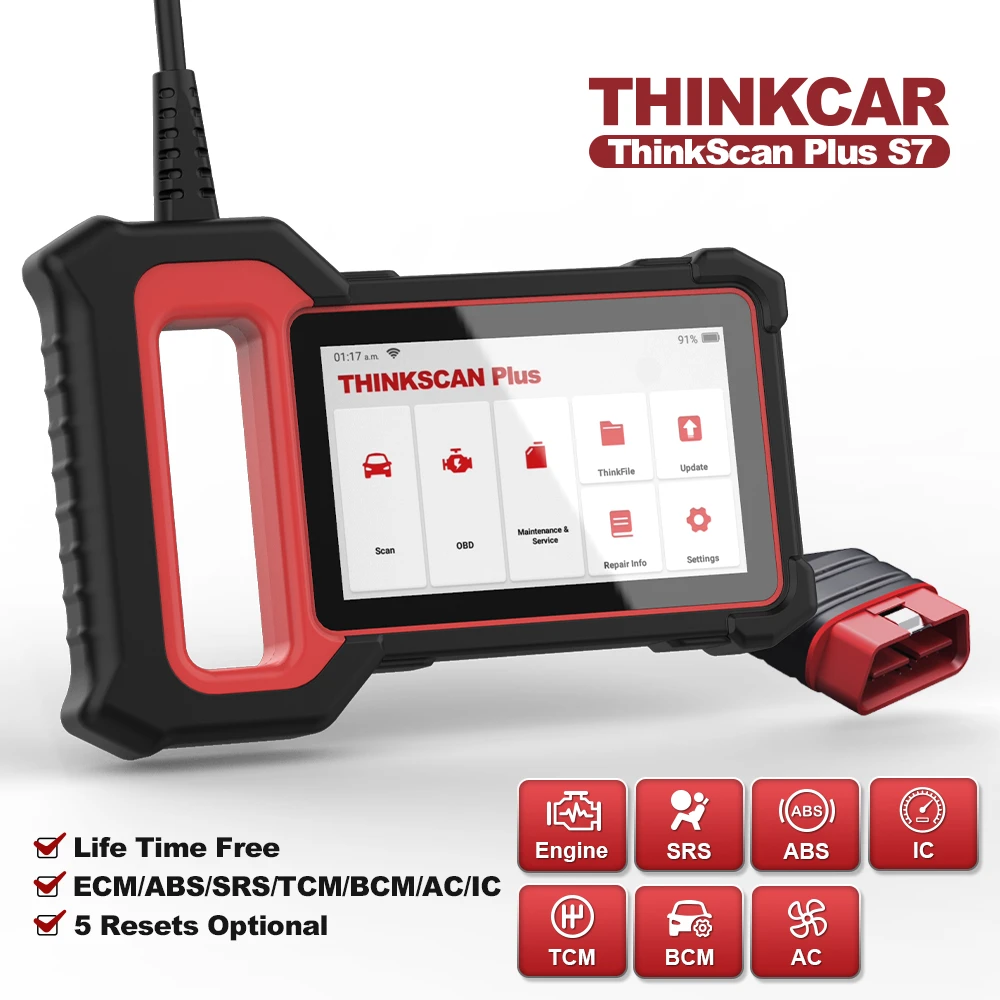 THINKCAR Thinkscan Plus S7 OBD2 Scanner ETS RESET Code Reader Full System Car Diagnostic Tool Professional Scan Tools car battery charger