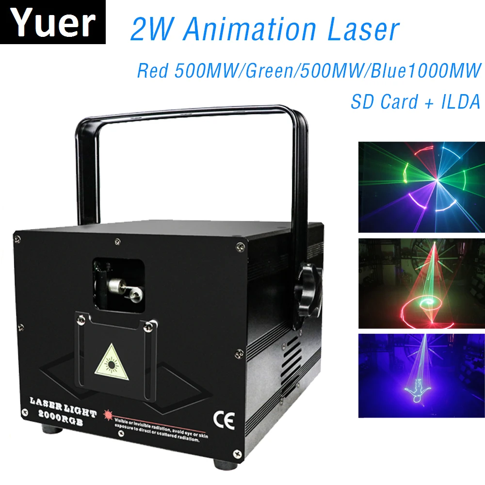 2000mw 2W RGB 3IN1 DMX Animation Laser Projector Light ILDA + SD Card Stage Light /Disco Laser/Club Light/Party Laser/Lazer Show