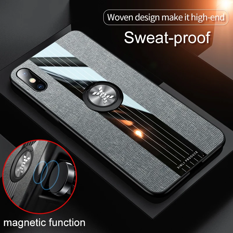 

Magnetic Finger Ring Case For iPhone Xs Max Case Woven Design Make It High-End Cover For iPhone Xs Max X Xr Back Cover