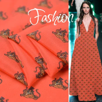 

Animal design mini printing red pure silk crepe de chine silk fabric very soft,SCDC1210
