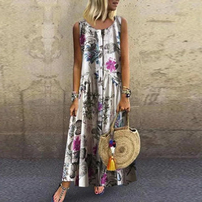 

Sleeveless Floral Print Pregnant Women Dress Maternity Clothes Bohemian Maxi Dress Ladies Pregnancy Dress Maternity Vestidos