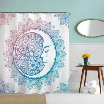 

72 x 78 inches Shower Curtain Star Mandala Compass Crescent Moon Face Sleep Bohemian Lotus Teal Turquoise Purple Water Soap