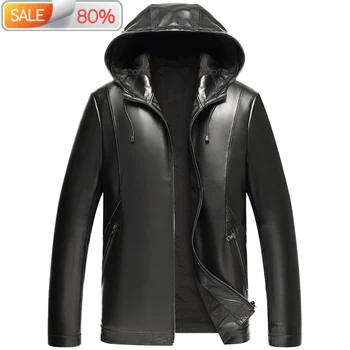 

Real Sheepskin Genuine Hooded Spring Autumn Short Motorcycle Jacket Leather Coat Y-1-A1A-23 B21561