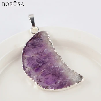 

Silver Color Moon Raw Amethysts Druzy Pendants Crystal Pendant Necklace Purple Crystal Quartz Pendant for Jewelry WX1364