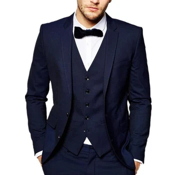 

Three Piece Navy Blue Wedding Groomsmen Tuxedos for Groom Wear 2018 Business Party Men Suits Custom Made Jacket Vest Pants