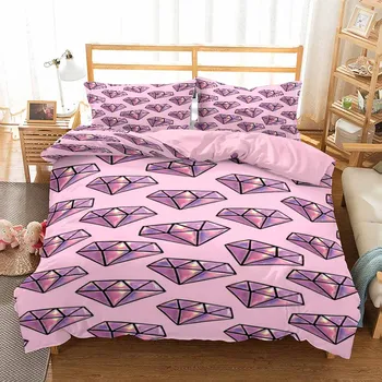 

Diamond Bedding Set Doona Bedroom Decor Hypoallergenic Quilt Cover Pink Background 1PC Duvet Cover Pillowcase Dropship