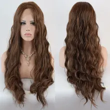 BM Mix коричневая волна воды синтетический 13*3 парик фронта шнурка Glueless термостойкие волокна волос средний пробор для женщин парики на каждый день