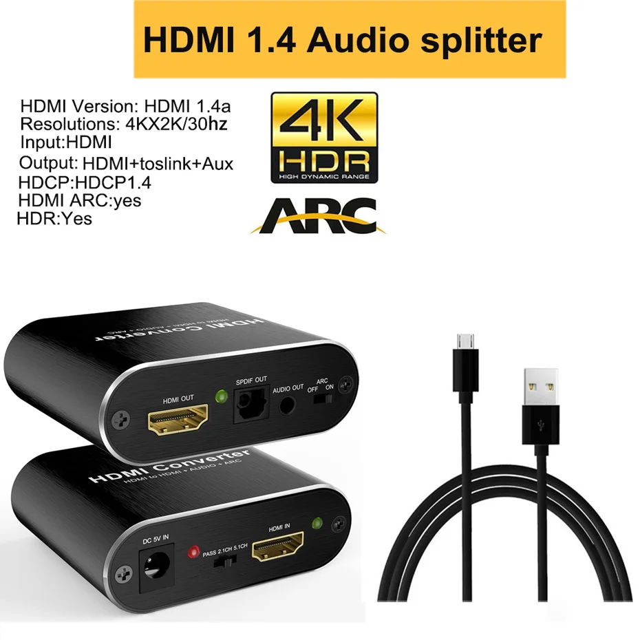 4K HDMI 1,4 аудио экстрактор 5,1 ARC 4K 60HHDMI аудио экстрактор сплиттер HDMI к аудио экстрактор оптический TOSLINK - Цвет: 4K 30Hz