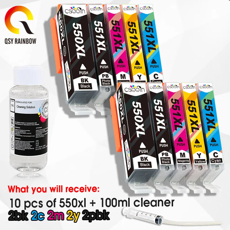 10pcs and clean head solution PGI-550 CLI-551 PGI550 PGI 550 ink Cartridge For Canon MG5450 MG6350 MX725 5550 6450 5650 printer |