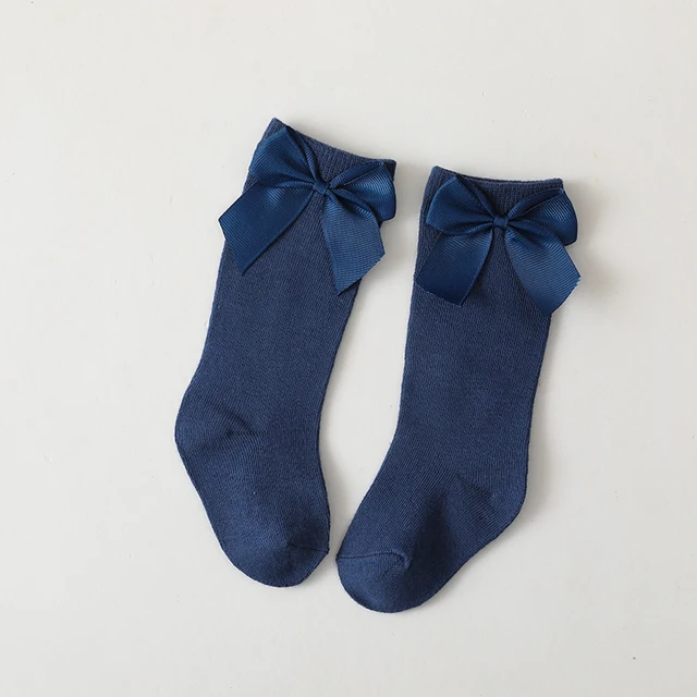 New Brand Baby Toddlers Socks Autumn Winter Children Girls Knee High Long Sock Cotton Big Bow Spanish Style Kids Floor Socks Dark Blue