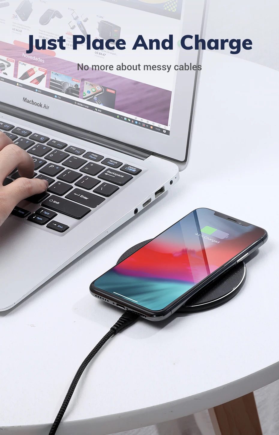 TOPK Беспроводное зарядное устройство для iPhone Xs Max X 8 Plus 10 Вт Быстрая зарядка для samsung Note 9 Note 8 S10 Plus