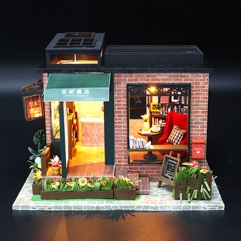 

Miniature Indoor Realistic Home Wooden Model Kids Bookstore Shape Assembly Doll House Non Toxic Birthday DIY Toy Educational