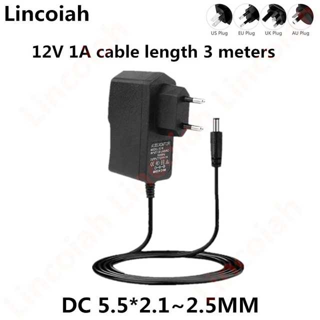 12V 1A DC pour caméra de surveillance IP / CCTV, cordon d'alimentation AC à  DC, chargeur