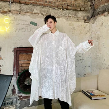 

Men Loose Casual Oversize Long Sleeve Velvet Irregular Long Shirt Male Women Vintage Streetwear Gothic Dress Shirt Robe