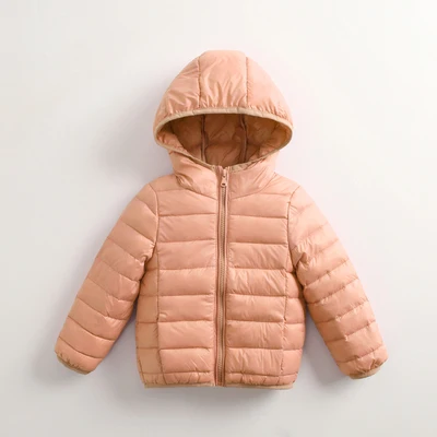 Легкое пуховое пальто для мальчиков и девочек, парка куртка с капюшоном для маленьких детей новая детская одежда на осень-зиму Повседневная Верхняя одежда для малышей, P90 - Цвет: Хаки