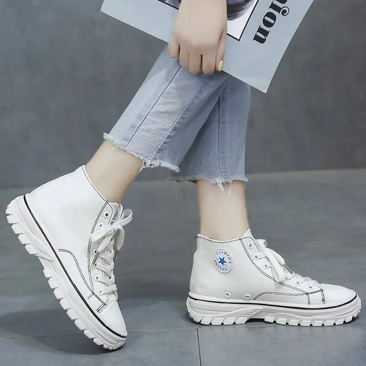 

2019 New Style Fashion Korean-style Versatile College Style Trend Online Celebrity Hight-top Canvas Shoes Muffin Thick Bottomed