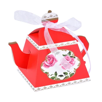 

50pcs Home Teapot Shape Elegant Sugar Storage With Ribbon Packing Kate Aspen European Style Gift Case Cute Candy Box Party Favor