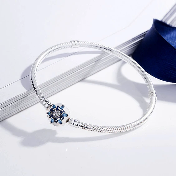 Высокое качество синий посеребренный цветок браслет циркон змея цепь