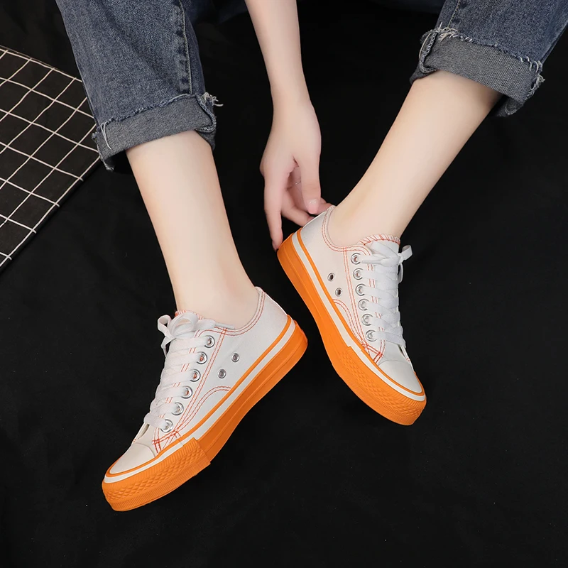 

Candy Colors Women Vulcanize Shoes Lace Up Spring Autumn Sewing Sneakers Women Solid Casual Students Travel Canvas Shoes W31-57