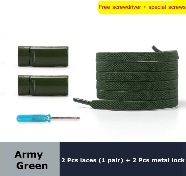 Magnetic lock Elastic Shoelaces Flat Of Sneakers No tie Shoe Laces Metal locking Easy to put on and take off Lazy Shoelace Army Green