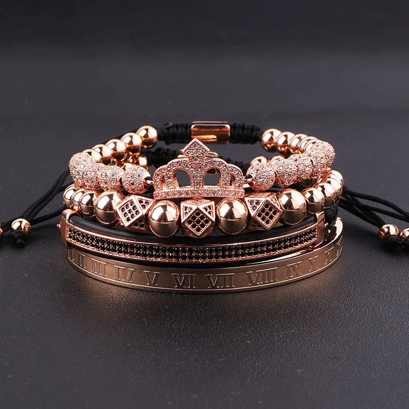 High Quality New Design Fashion CZ Pave Crown Charm Stainless Steel Roman Bangle Luxury Bracelet Set Women - Image 5