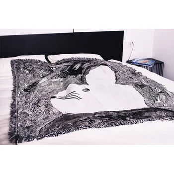 

Nordic Throw Blanket Black White Rabbit Gouache illustration Design Tapestry Blanket Couch Cover Cobertor Soft Towel JF27