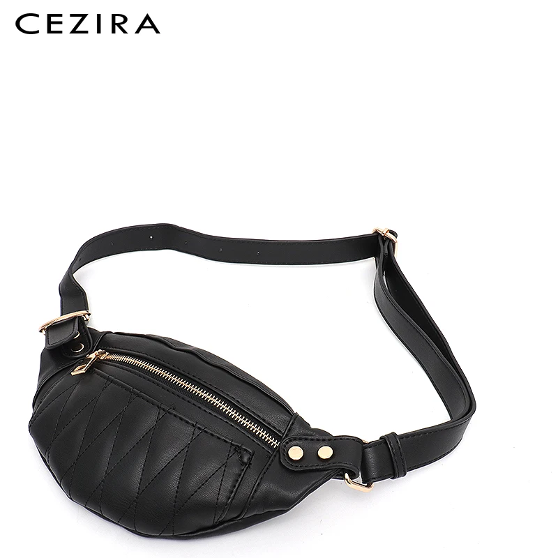 CEZIRA Plaid Waist Chest Bags for Women Fashion Small Pu Leather Zip Pocket Pack Bag Adjustable