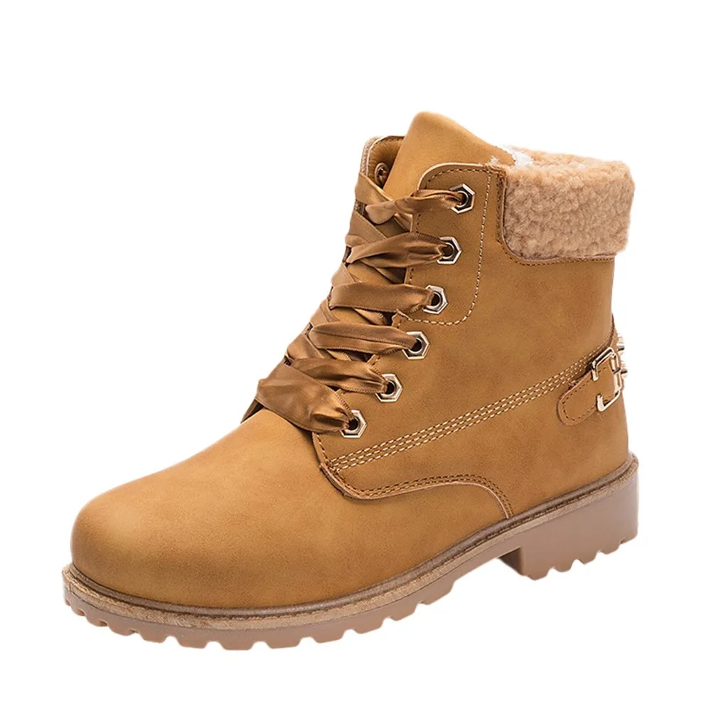 

Lace Up Martin Short Boots Women Casual Solid Round Toe Buckle Strap Plus velvet Keep Warm Winter Snow Boots zapatos de mujer