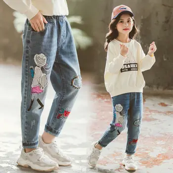 

Children Girls 2020 Spring Autumn Fashion High Waist Denim Jeans Baby Kids Embroidery Casual Loose Straight Pants Trousers W11