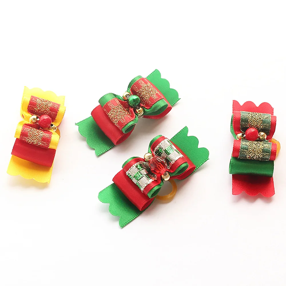 

50 Pcs Handmade Christmas Dog Bow Bead Decoration Ribbon Dogs Grooming Bows 6025007 Pet Accessories Wholesale