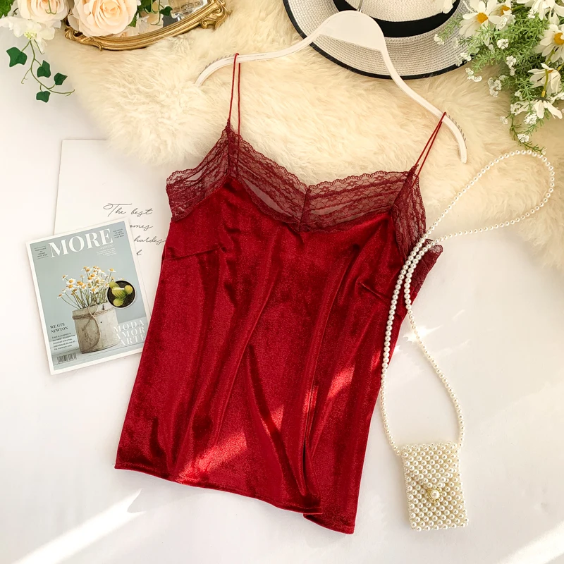 Новые женские кружевные лоскутные велюровые Лифчики бархатные Cami высокое качество женские сексуальные топы на бретельках Домашняя одежда жилет одежда для сна