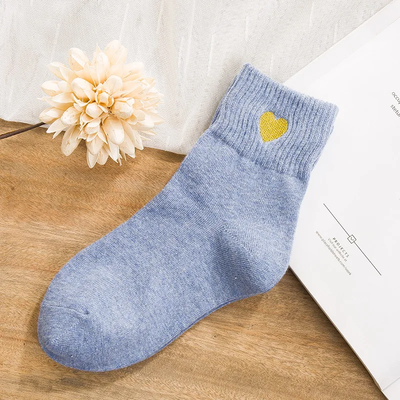 Длинные носки с вышитыми сердечками и зимние теплые женские модные хлопковые