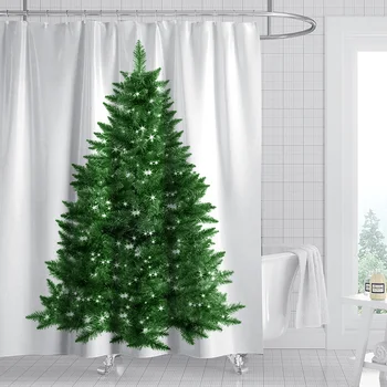 

Christmas Shower Curtain Waterproof Printing Bathroom Decoration Hooks Pattern