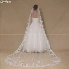 3 м белая Соборная Длина свадебная вуаль 1 слой кружевной край, длинный вуаль с гребнем свадебные аксессуары для волос невесты