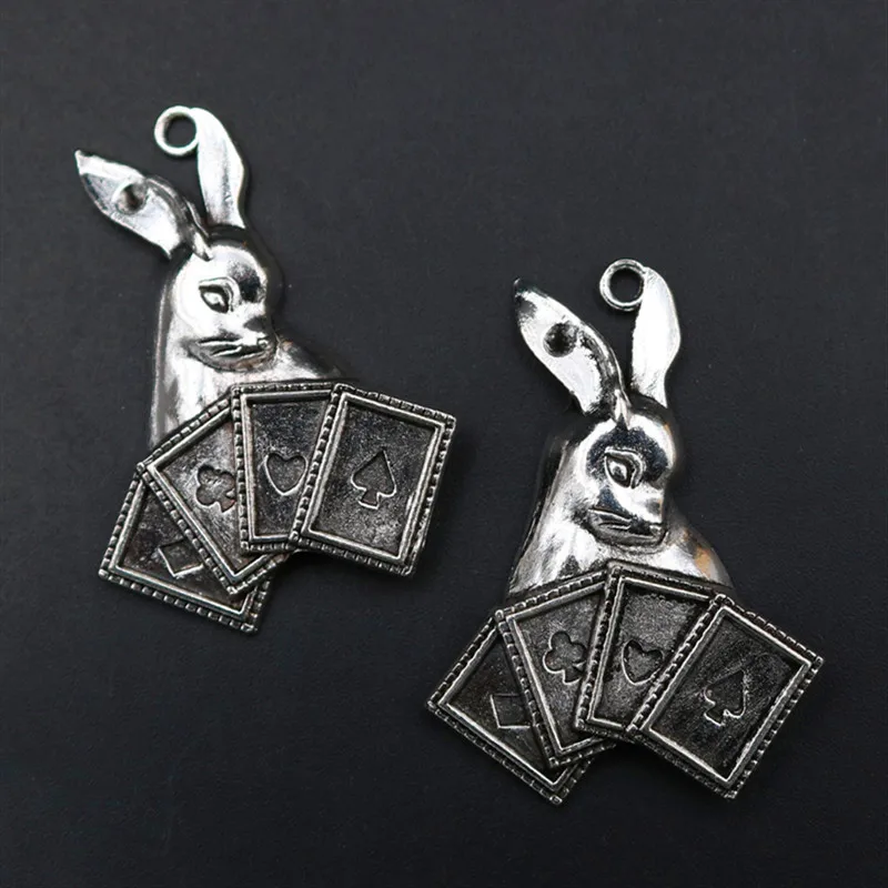 

Rabbit Pendant, Domineering Rabbit Charm, Bunny Poker King Charm, DIY Metal Jewelry Charm, Tibetan Silver 47*34mm A1519 4pcs