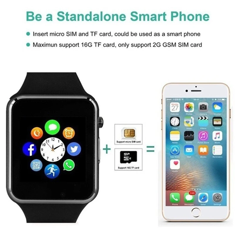 Смарт часы GT08 Plus мужские Bluetooth Android IOS фитнес с 2G GSM SIM TF картой камерой для iPhone Samsung