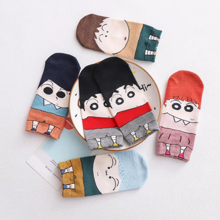 5 пар женских носков Crayon Shinchan Shinnosuke Nohara, хлопковые милые забавные носки с героями мультфильмов, рождественские носки Nowara Shnnosuke, новинка