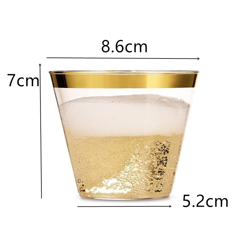 HLZS-20Pcs/Lot 201-300Ml 9Oz Gold Plastic Cups Wedding Birthday Party Tableware Disposable Cups Party Supplies New Year Party Su