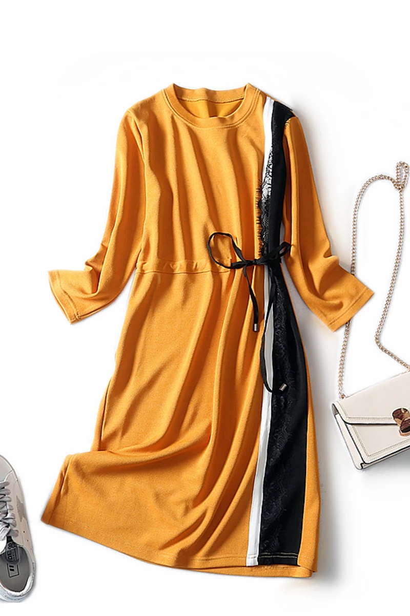 2019 осенне зимнее Новое Кружевное тонкое лоскутное модное женское платье с